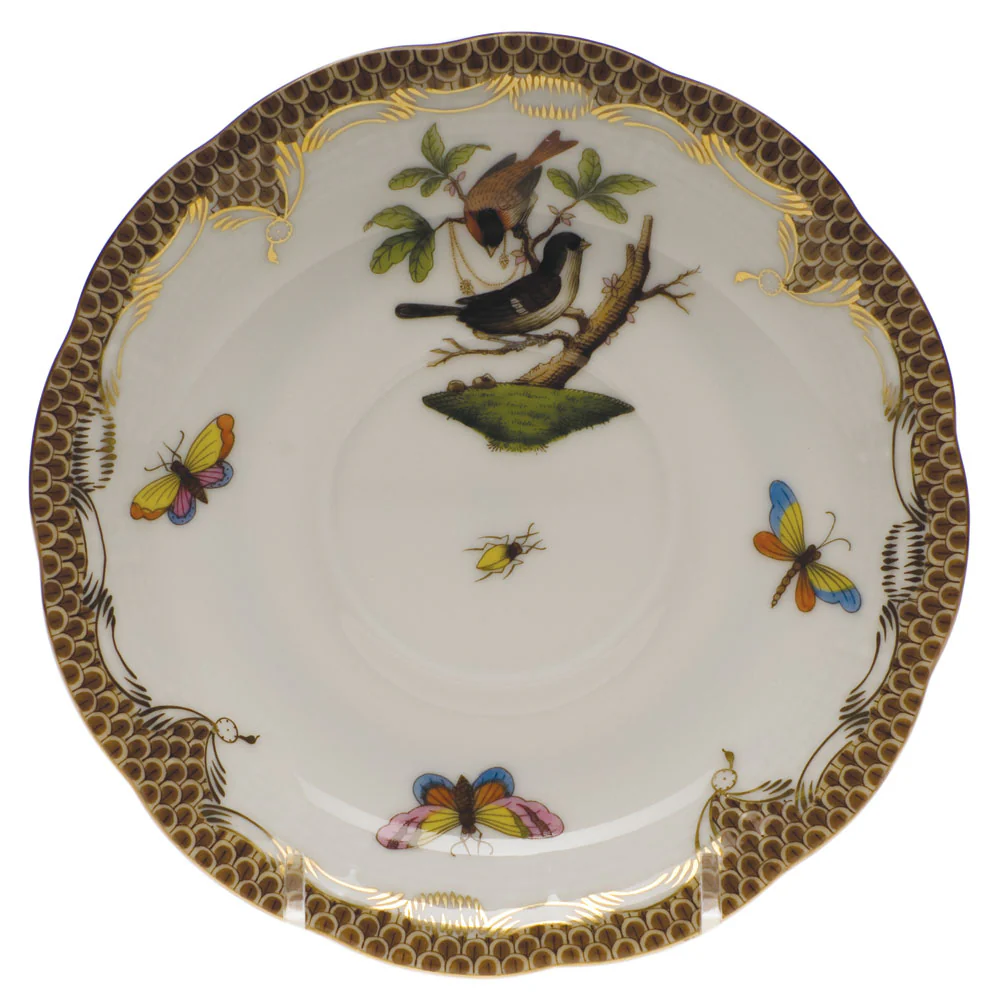 Rothschild Bird Choc Border Tea Saucer - Motif 04 6"d - Brown Border