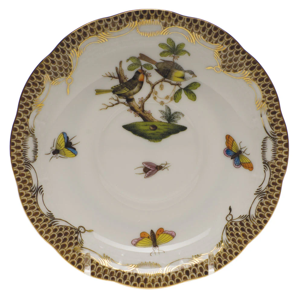 Rothschild Bird Choc Border Tea Saucer - Motif 11 6"d - Brown Border