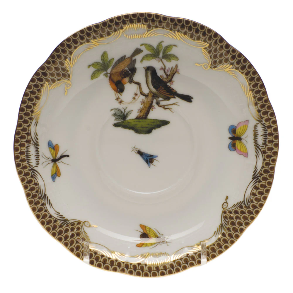 Rothschild Bird Choc Border Tea Saucer - Motif 12 6"d - Brown Border