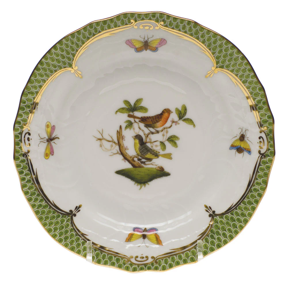 Rothschild Bird Green Bord Bread And Butter Plate - Mo 03 6"d - Green Border - Image 2