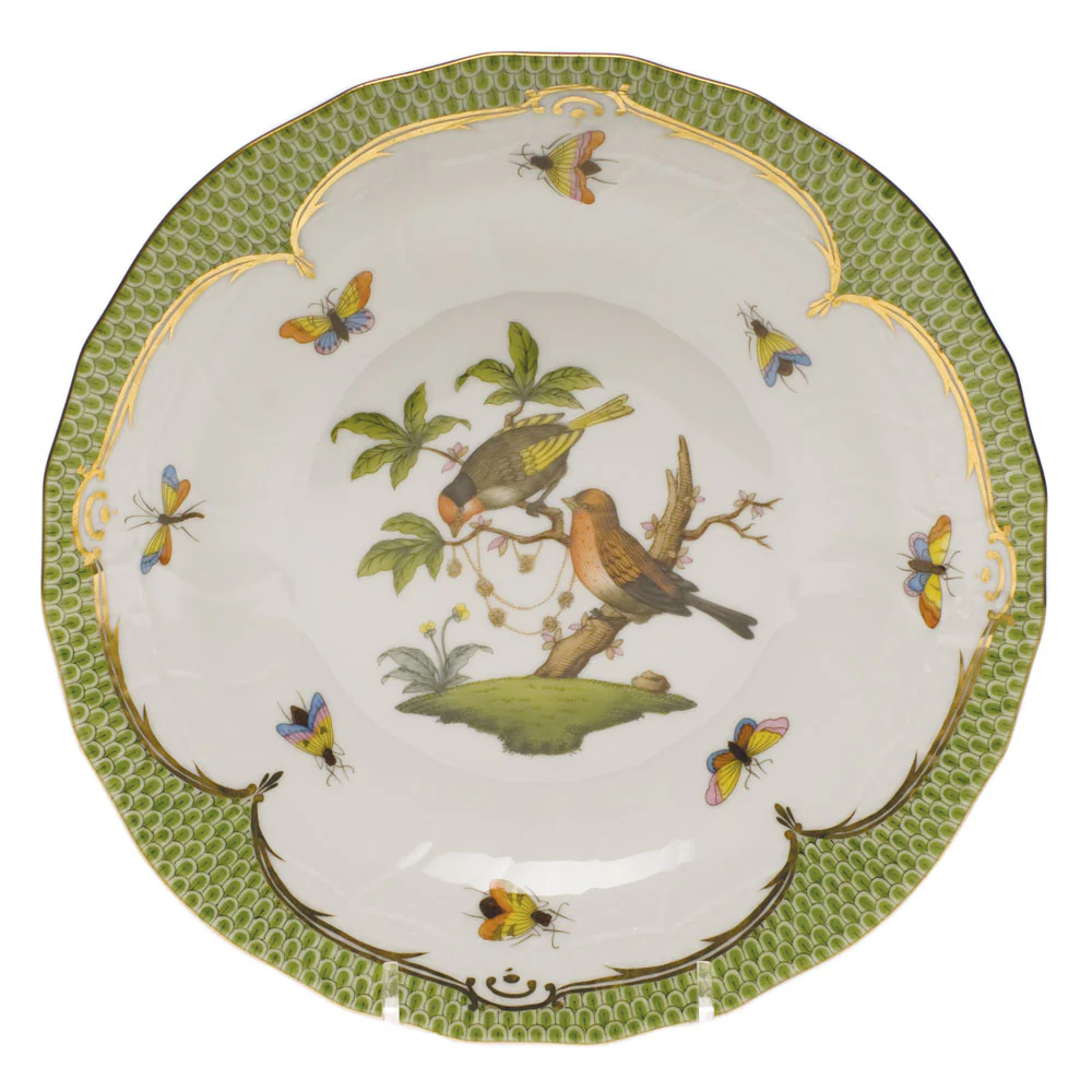 Rothschild Bird Green Bord Dessert Plate - Motif 10 8.25"d - Green Border - Image 2