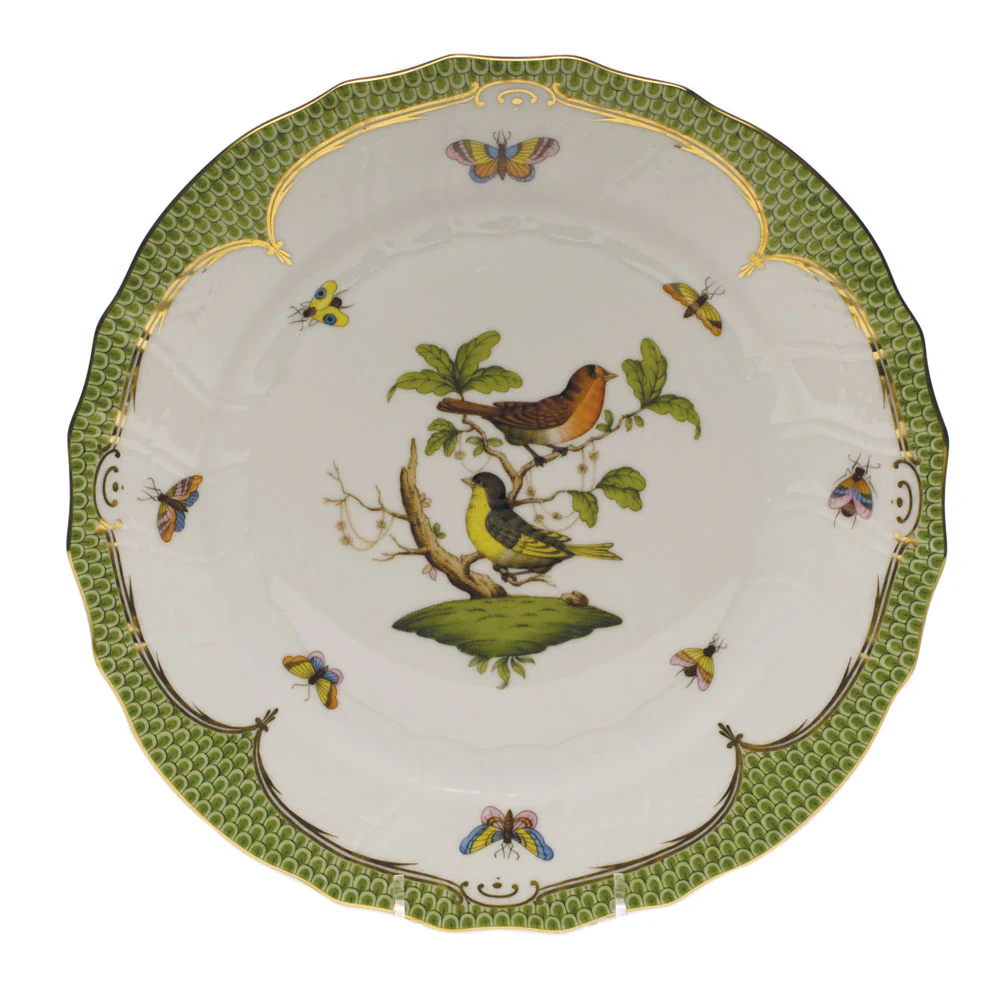 Rothschild Bird Green Bord Dinner Plate - Motif 03 10.5"d - Green Border - Image 2