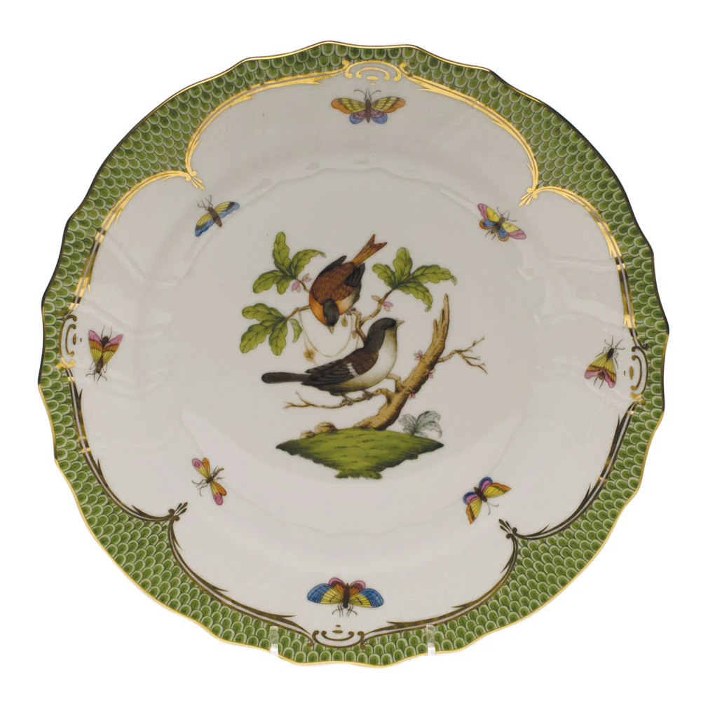 Rothschild Bird Green Bord Dinner Plate - Motif 04 10.5"d - Green Border - Image 2