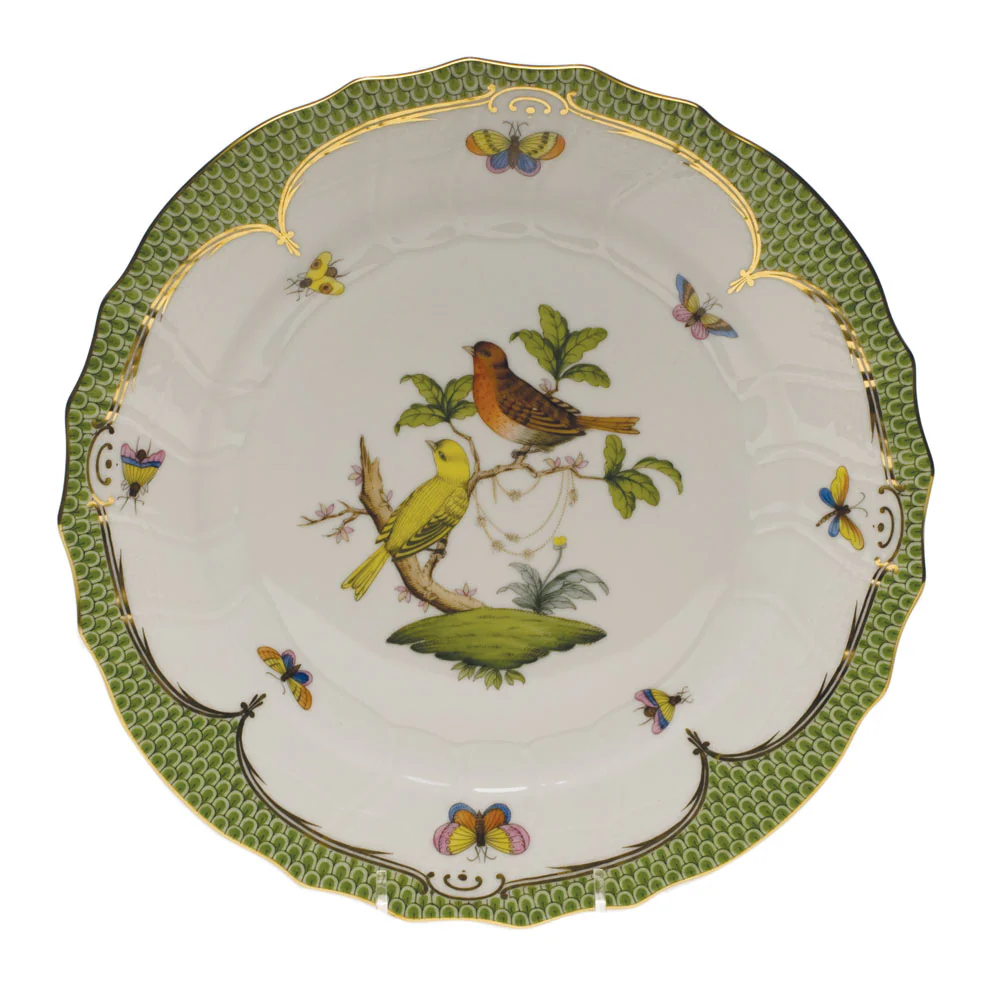 Rothschild Bird Green Bord Dinner Plate - Motif 06 10.5"d - Green Border - Image 2