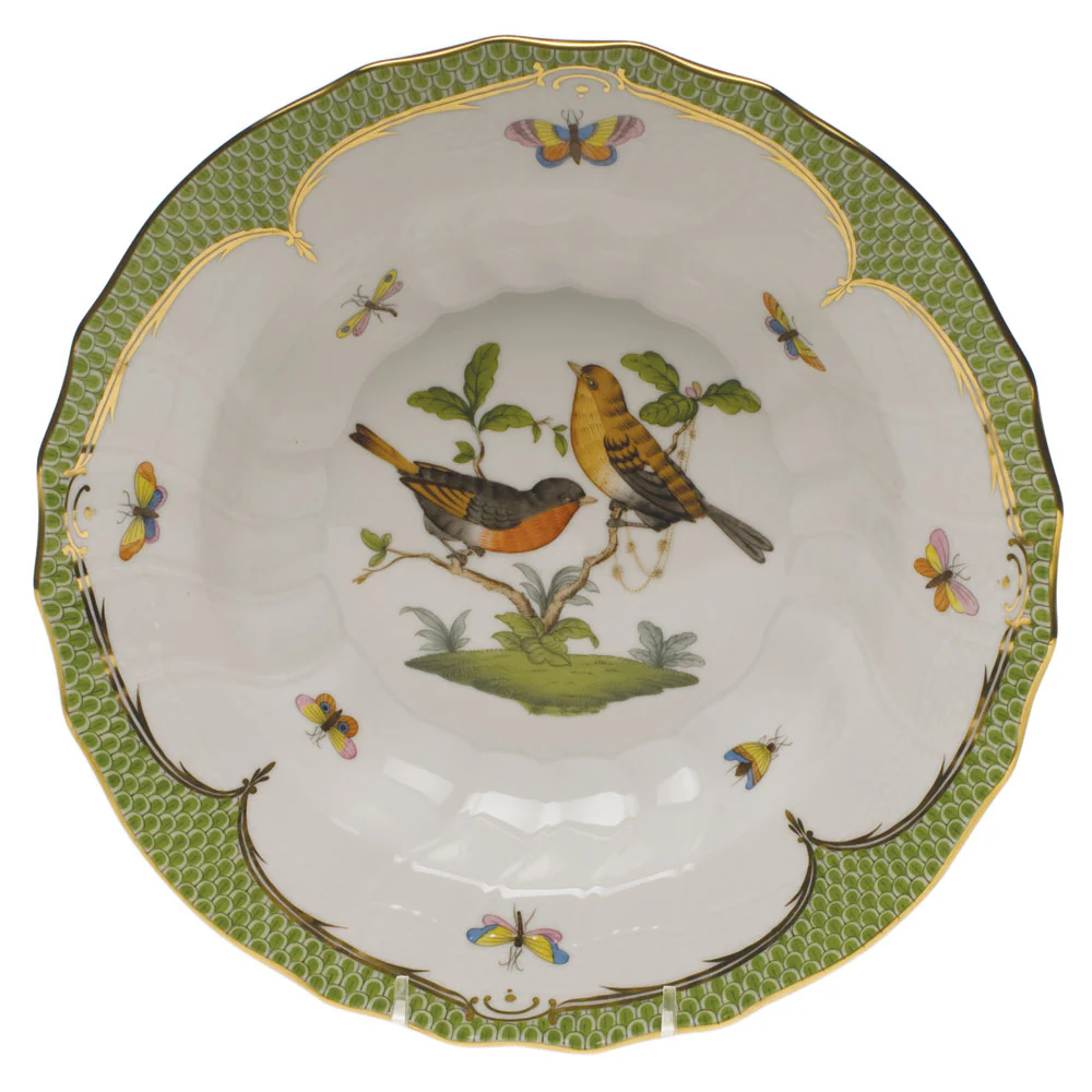 Rothschild Bird Green Bord Rim Soup - Motif 09 9.5"d - Green Border