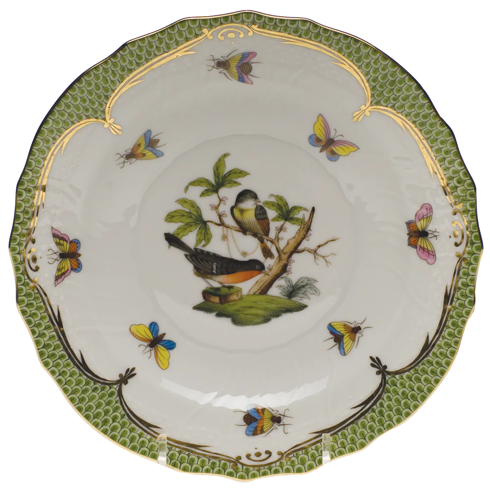 Rothschild Bird Green Bord Salad Plate - Motif 02 7.5"d - Green Border
