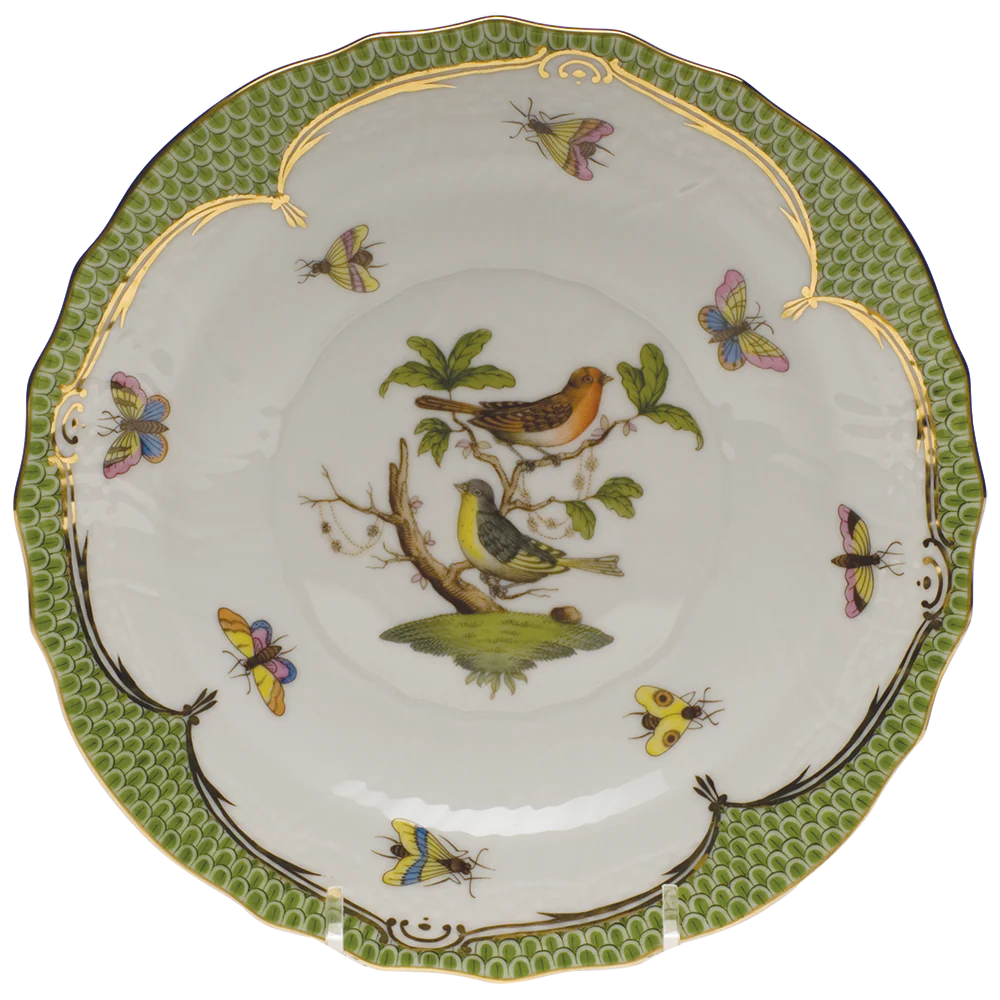 Rothschild Bird Green Bord Salad Plate - Motif 03 7.5"d - Green Border