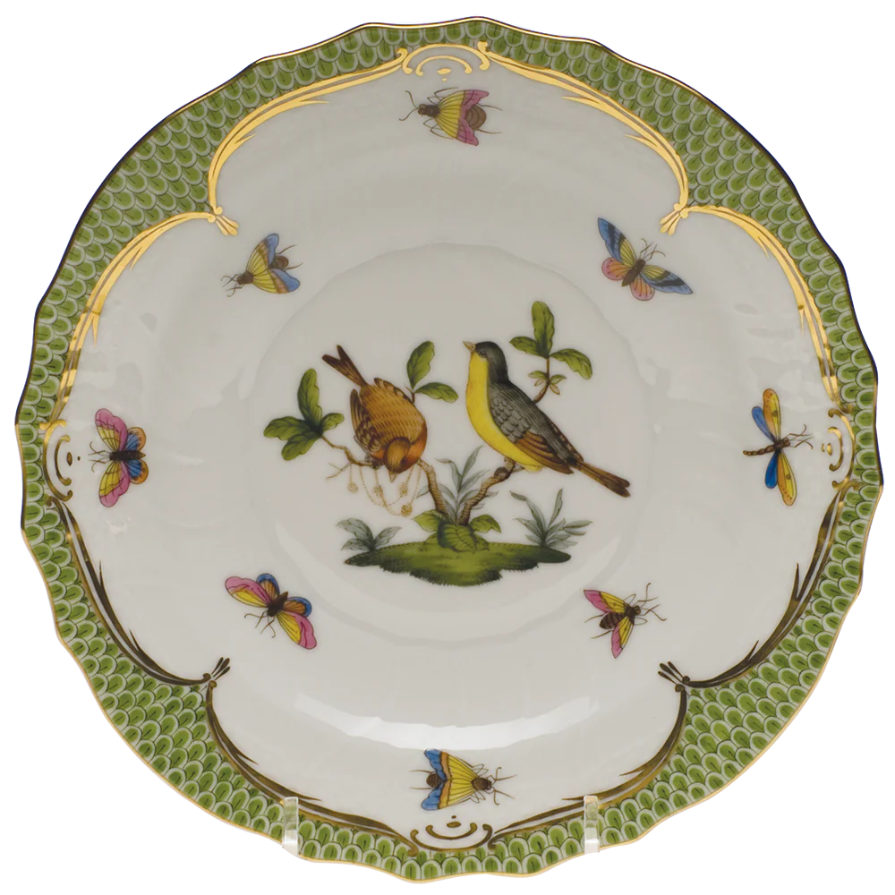 Rothschild Bird Green Bord Salad Plate - Motif 07 7.5"d - Green Border