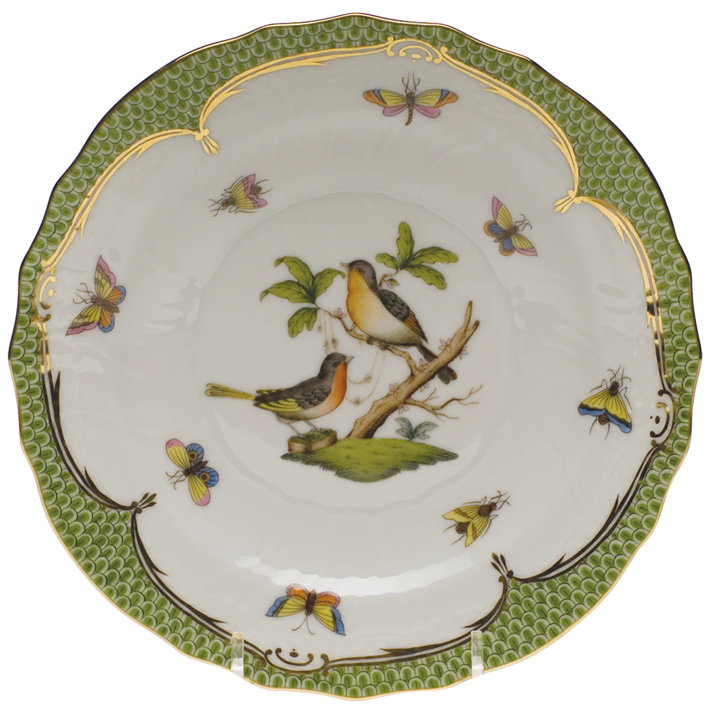 Rothschild Bird Green Bord Salad Plate - Motif 08 7.5"d - Green Border