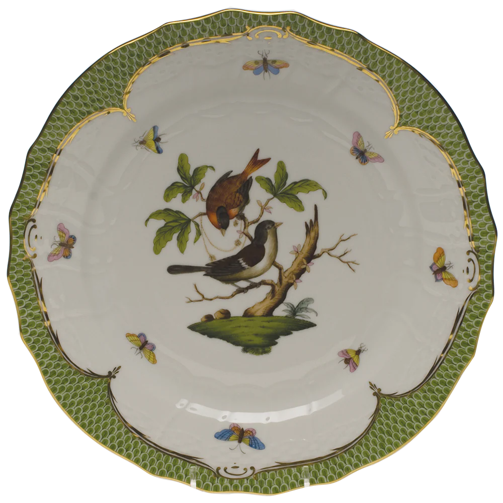 Rothschild Bird Green Bord Service Plate - Motif 04 11"d - Green Border