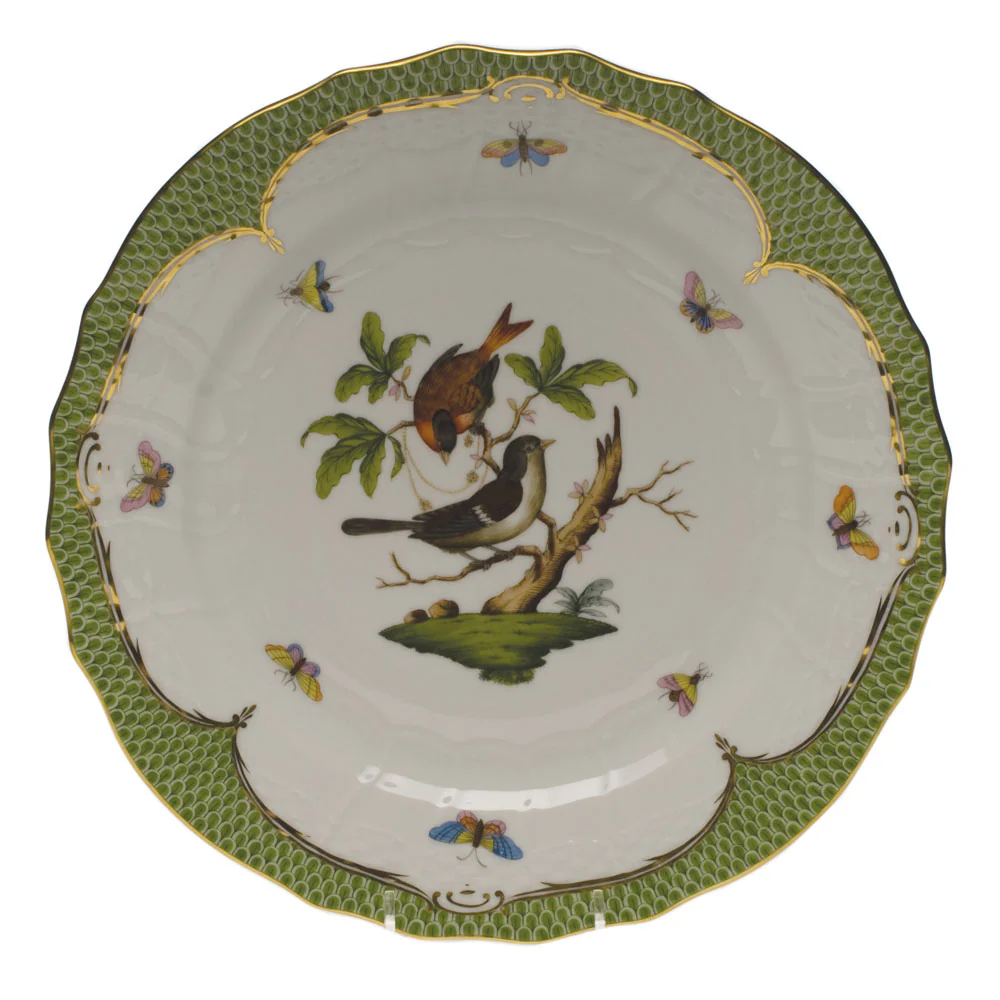 Rothschild Bird Green Bord Service Plate - Motif 04 11"d - Green Border - Image 2