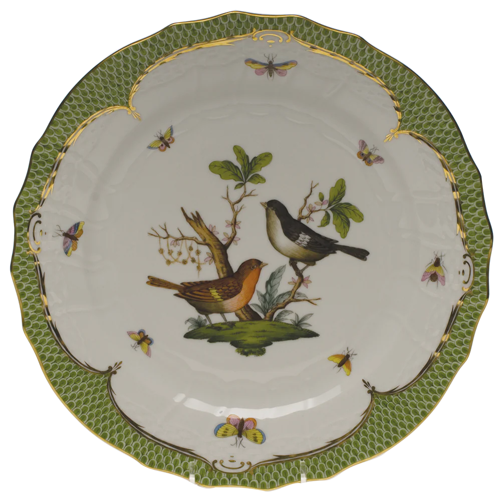 Rothschild Bird Green Bord Service Plate - Motif 05 11"d - Green Border