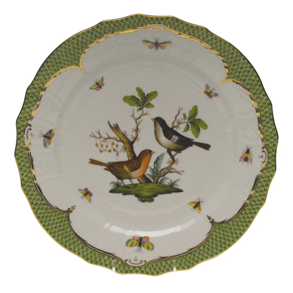 Rothschild Bird Green Bord Service Plate - Motif 05 11"d - Green Border - Image 2