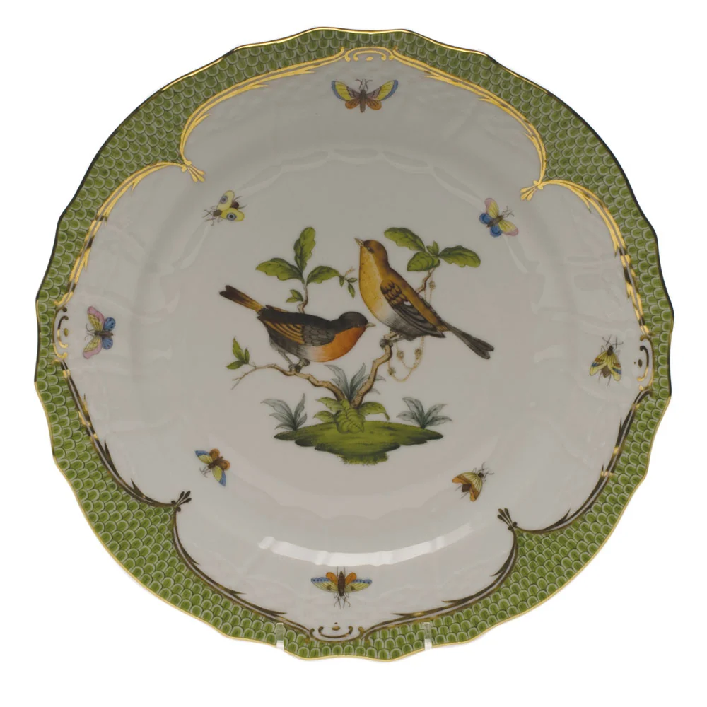 Rothschild Bird Green Bord Service Plate - Motif 09 11"d - Green Border - Image 2