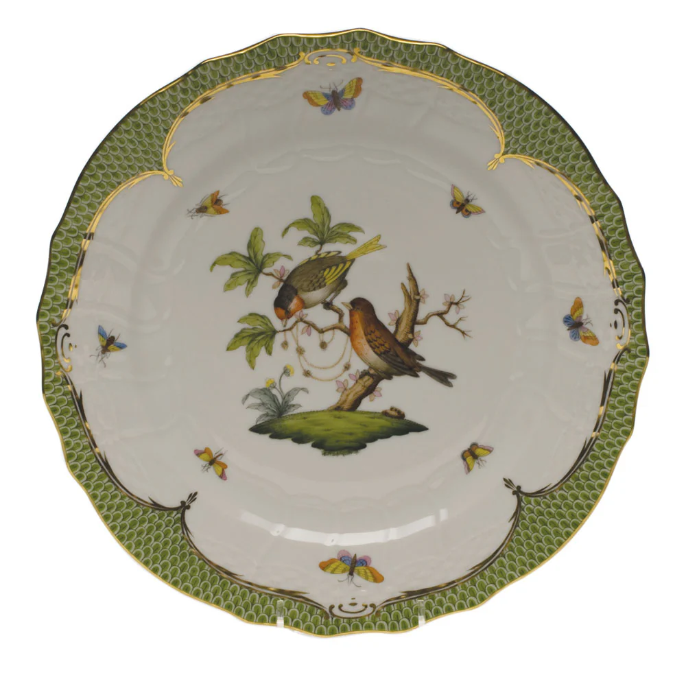 Rothschild Bird Green Bord Service Plate - Motif 10 11"d - Green Border - Image 2