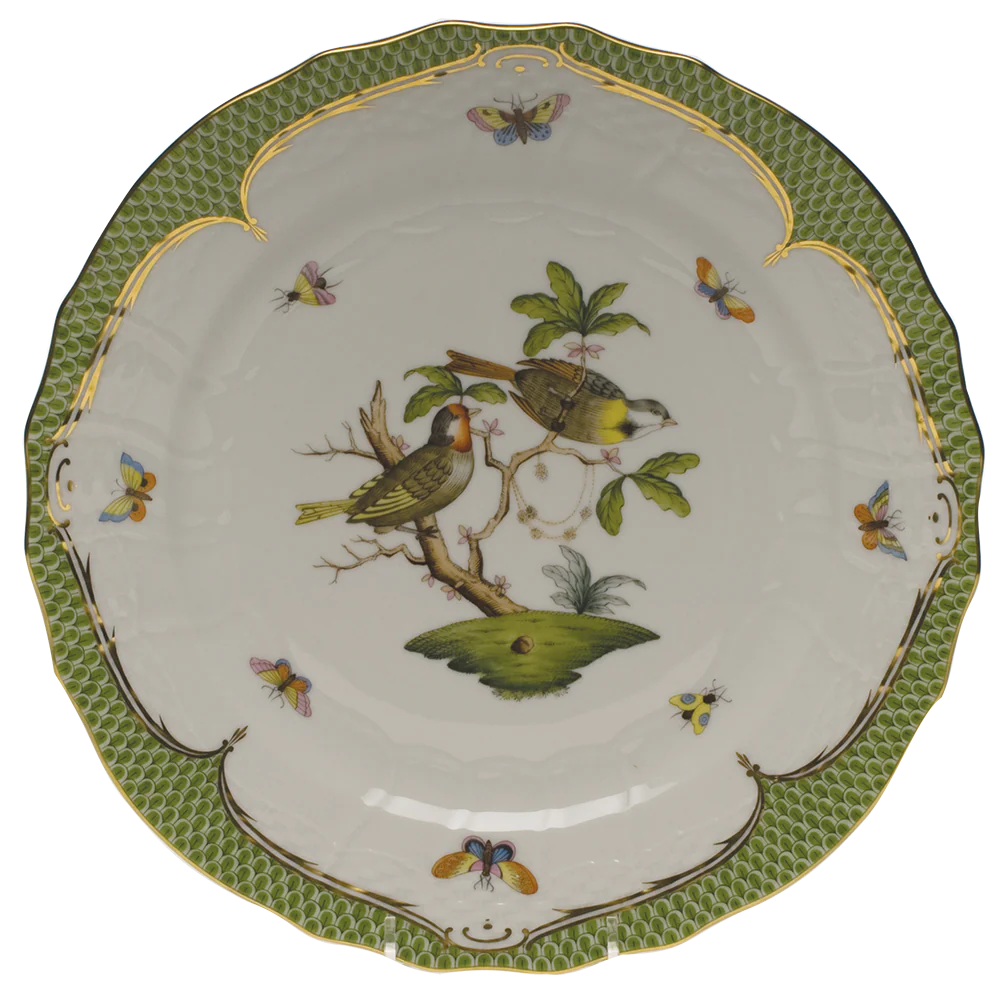Rothschild Bird Green Bord Service Plate - Motif 11 11"d - Green Border