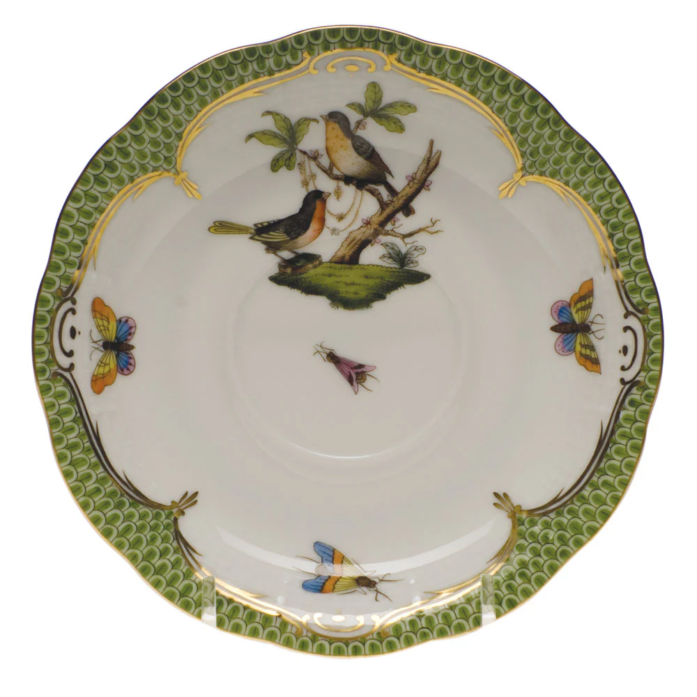 Rothschild Bird Green Bord Tea Saucer - Motif 08 6"d - Green Border - Image 2