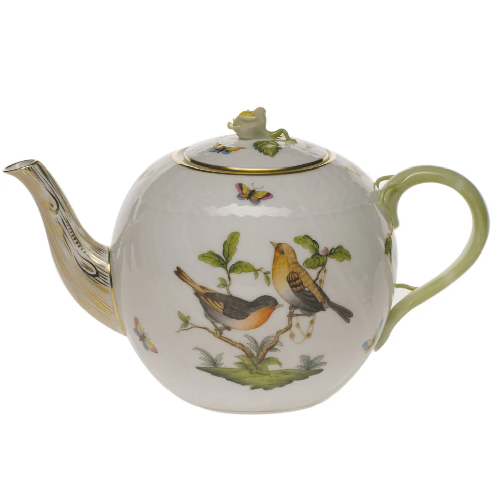 Rothschild Bird Tea Pot W/rose  (60 Oz) 6.5"h