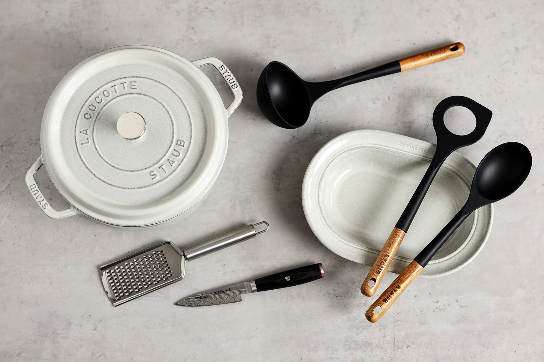 Staub Cast Iron 4-qt Round Cocotte - White Truffle - Image 3