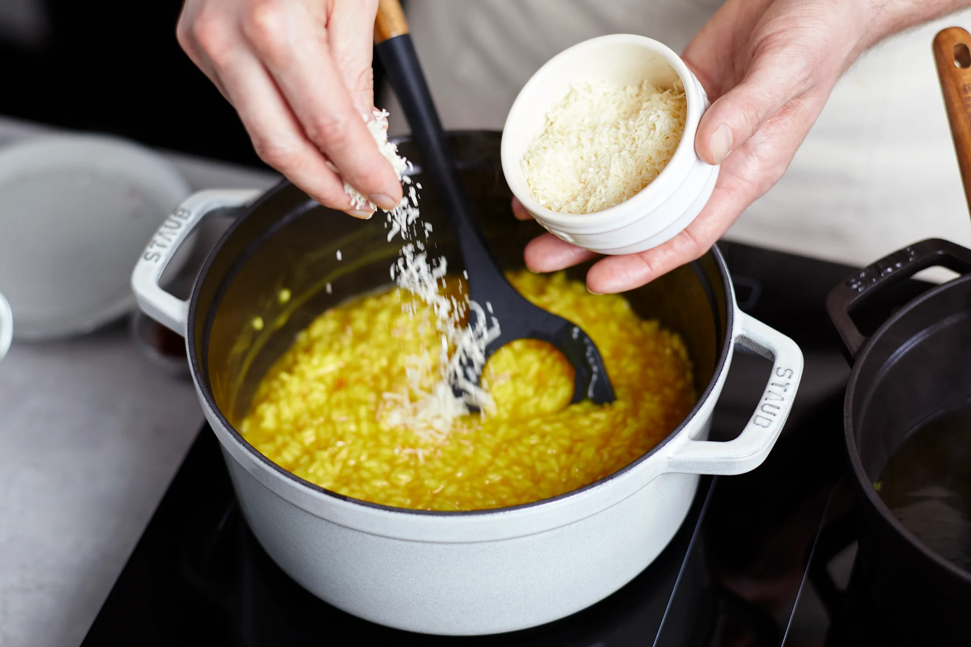 Staub Cast Iron 4-qt Round Cocotte - White Truffle - Image 5