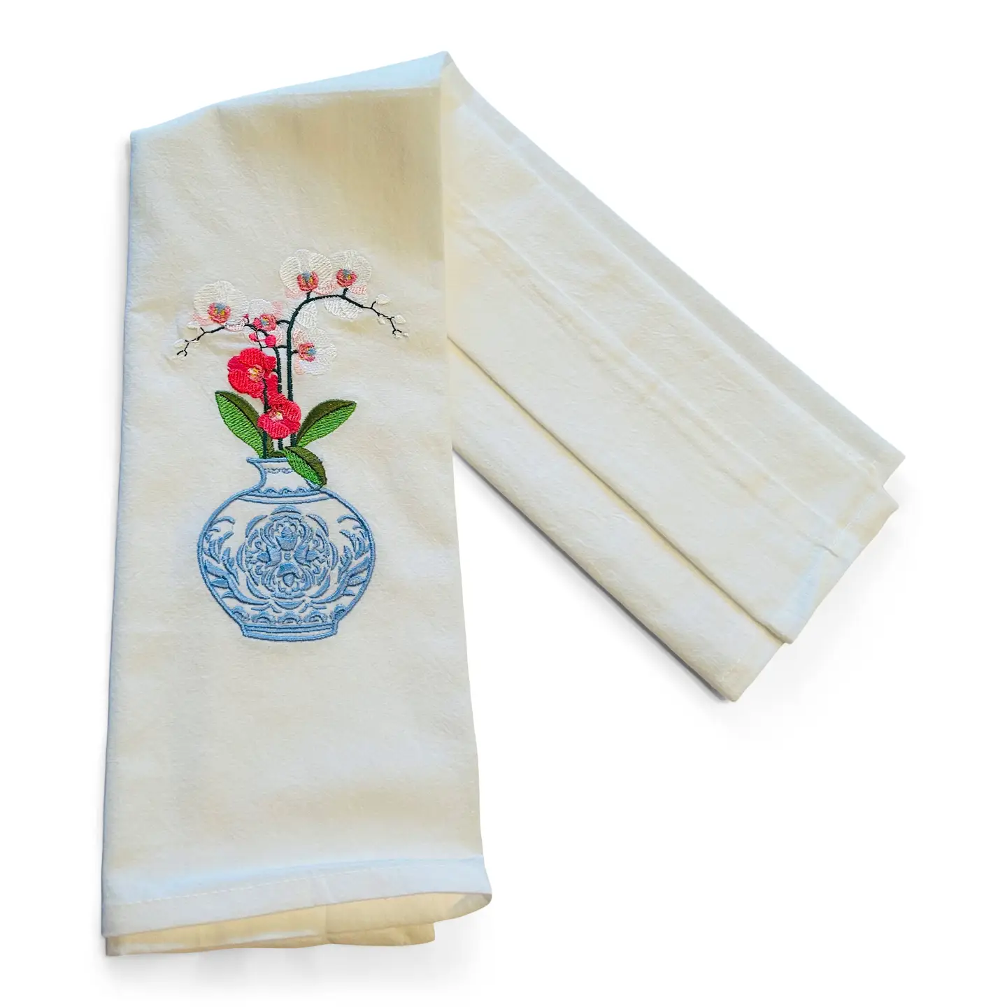 Tea Towel — Blue and White Jar with Orchid - Image 2