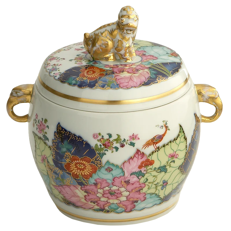 Tobacco Leaf Fu Dog Jar