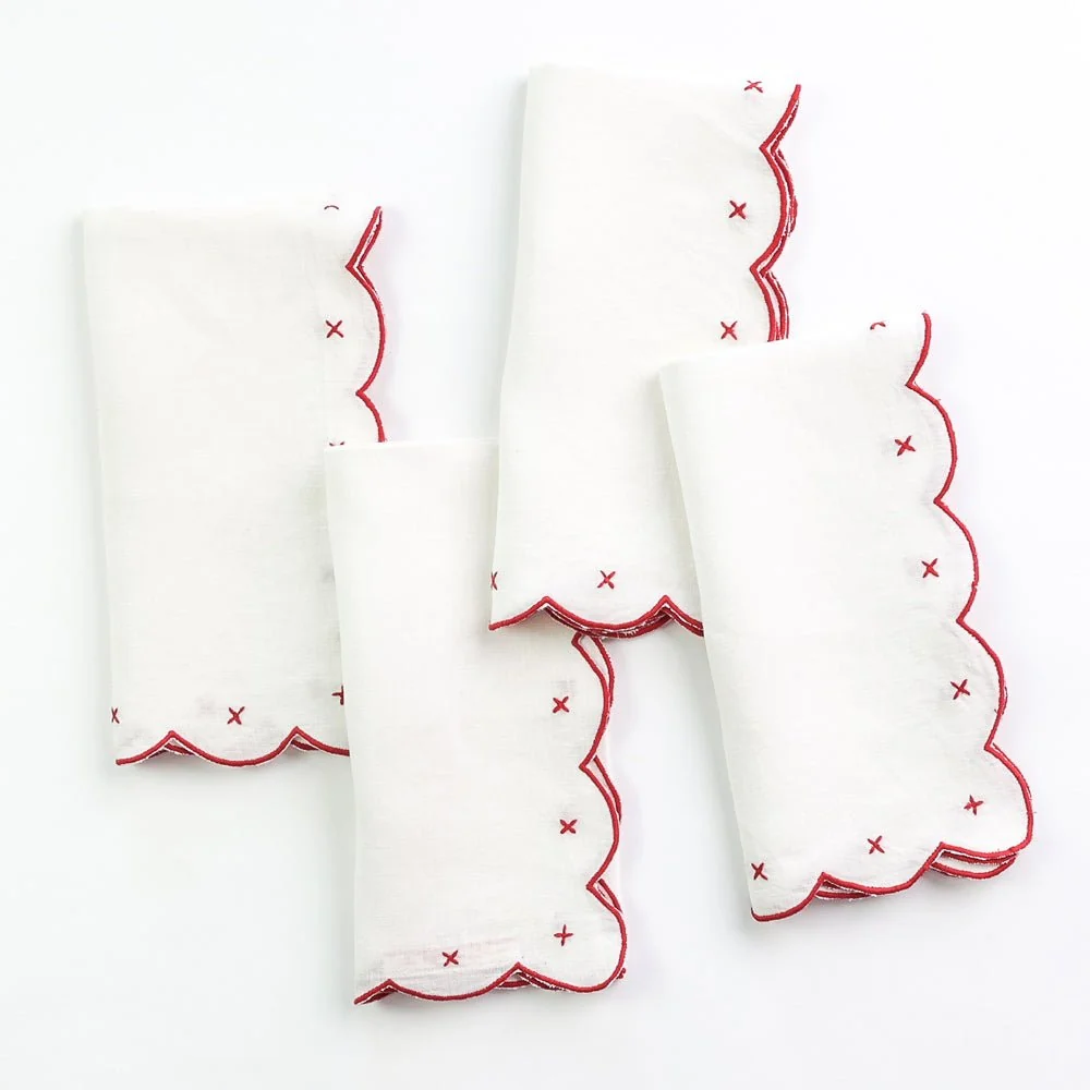 Scalloped Knot Embroidered Linen Napkin | Set of 4 - Image 2