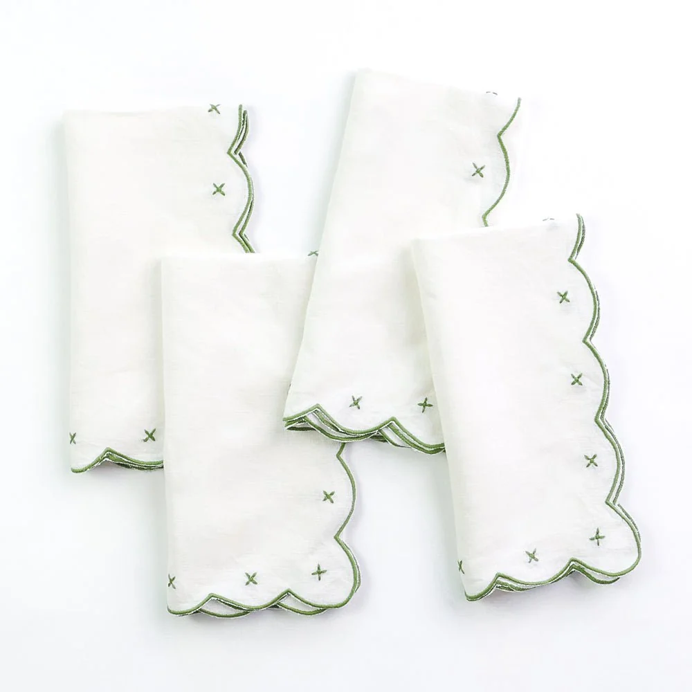 Scalloped Knot Embroidered Linen Napkin | Set of 4 - Image 3