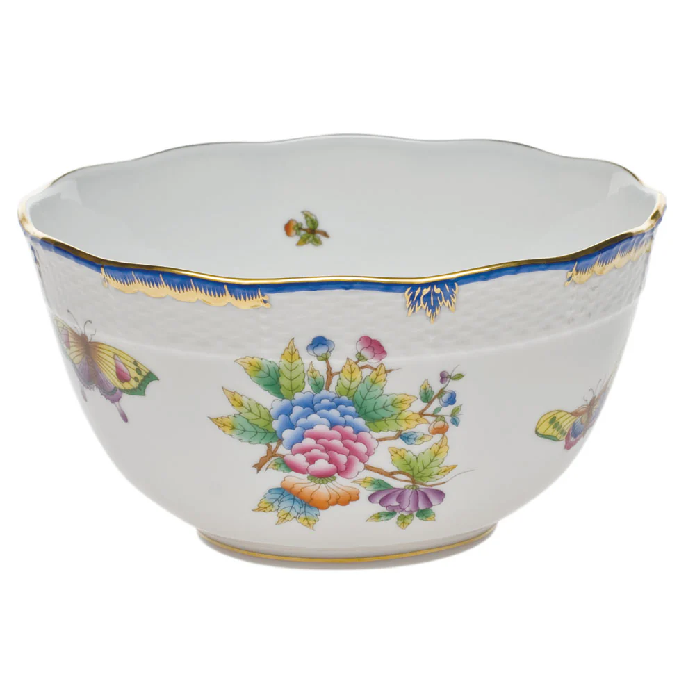 Queen Victoria Blue Border Round Bowl (3.5 Pt) 7.5"d - Blue Border