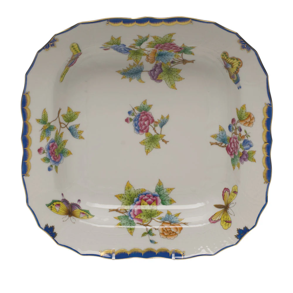Queen Victoria Blue Border Square Fruit Dish 11"sq - Blue Border