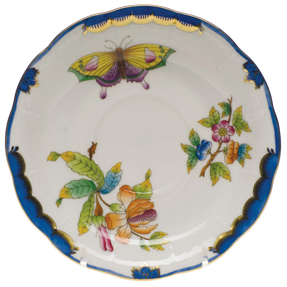 Queen Victoria Blue Border Tea Saucer 6"d - Blue Border