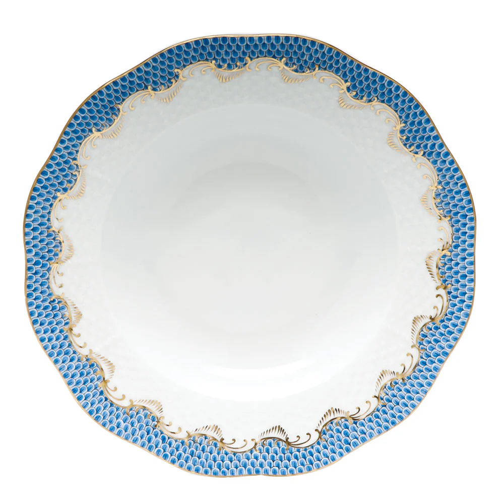 Fish Scale Blue Border Rim Soup Plate 8"d