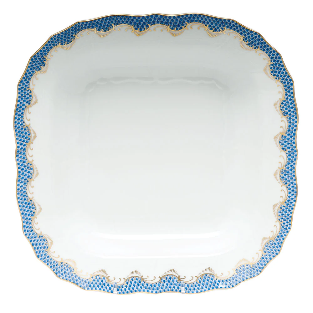 Fish Scale Blue Border Square Fruit Dish 11"sq